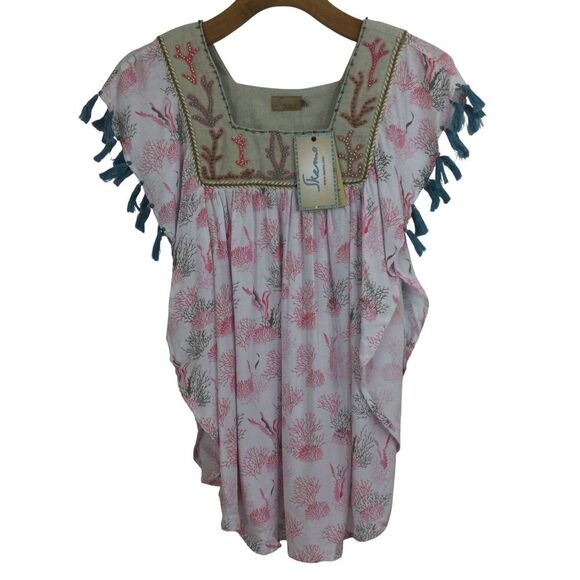 Skemo Kids Girls Magical Reef Embroidered Beaded Tassel Crochet Dress Pink Multi - Picture 1 of 16